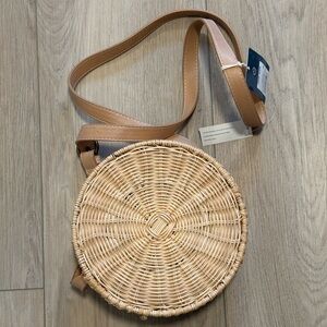 Round Woven Tan Crossbody Bag